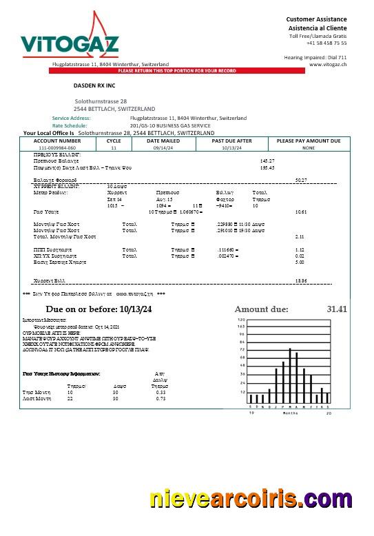 Switzerland Vitogaz Switzerland AG business utility bill
